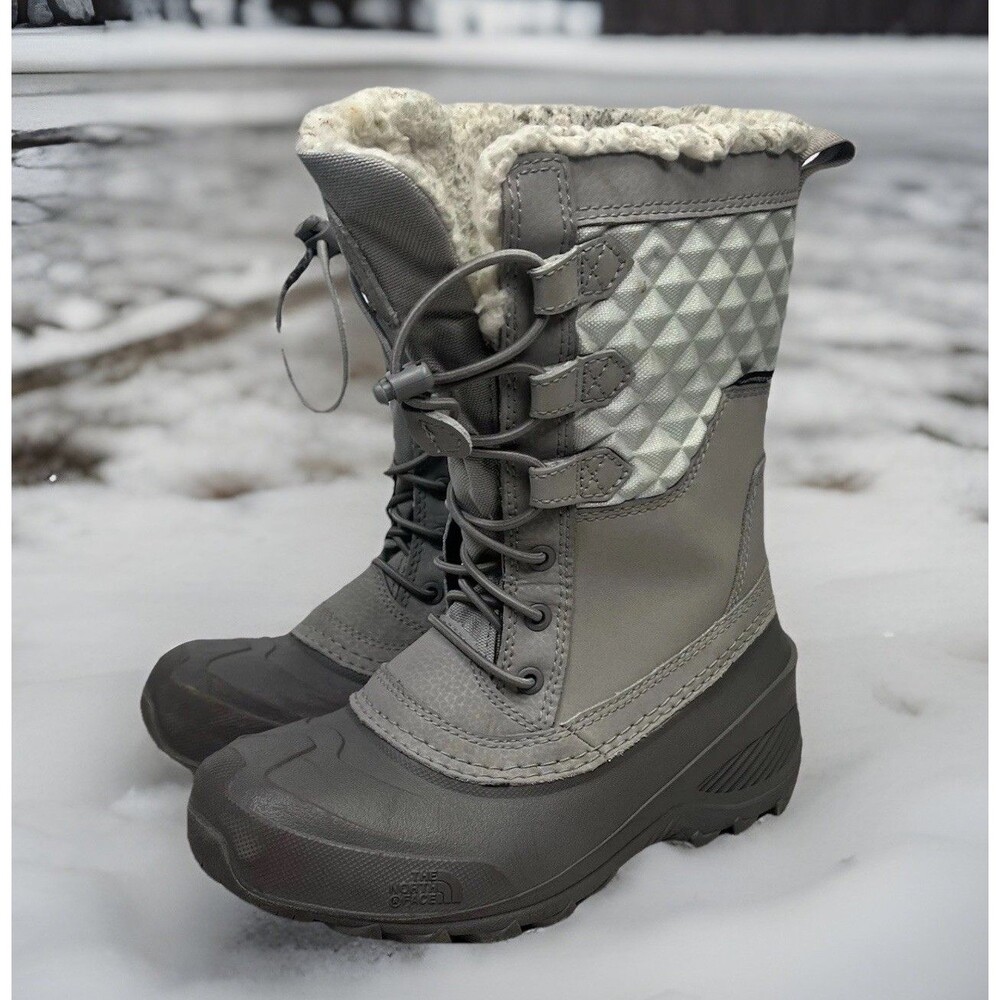 The North Face Shellista Lace III Kids Snow Boots Youth Size 2 Grey Waterproof